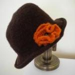 Felted Brown Cloche Hat With Ribbon Band Or Flower..
