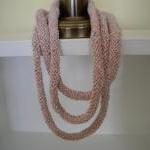 3 Strand Hand Knit Necklace Of Salmon Pink And..