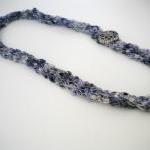 Necklace Hand Knit With Blue.gray And Silver..