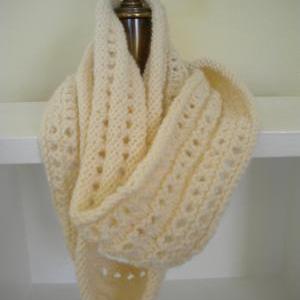 Cowl In Ivory Eyelet, Hand Knit