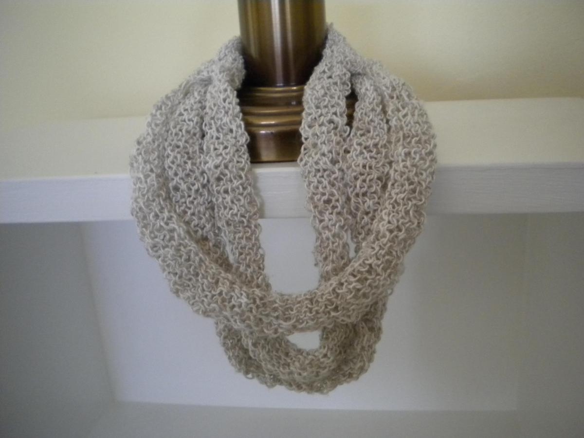 Multistrand Necklace Knit With Linen Mix Ivory Colored Yarn.