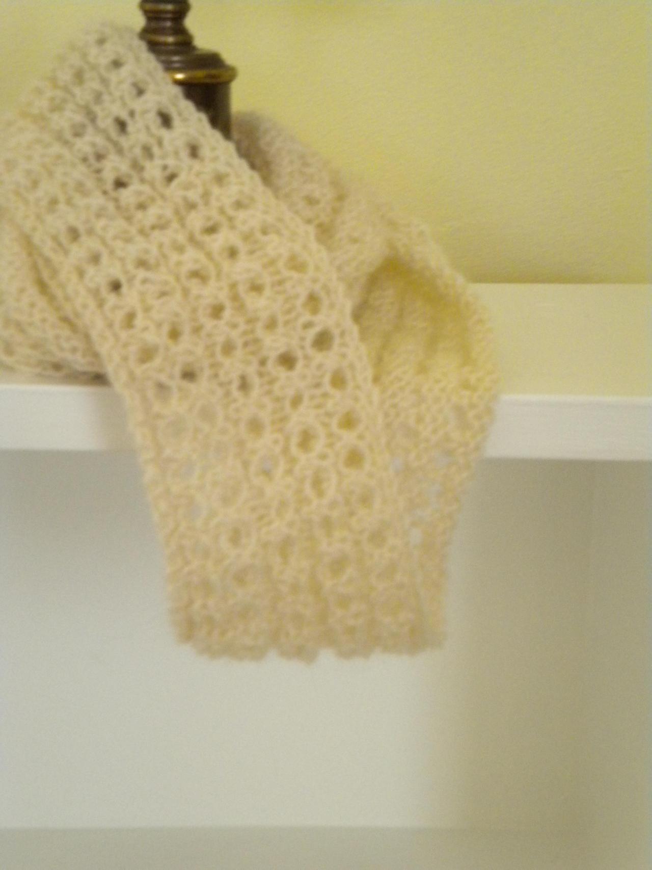Cowl Lacey, Off White, Made With Soft Mohair And Wool Yarn